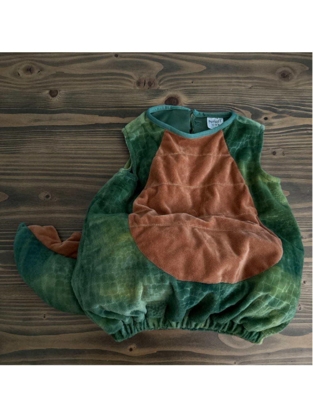 Spirit Halloween Baby 12-18M Dinosaur Costume Green Brown Vest Tail